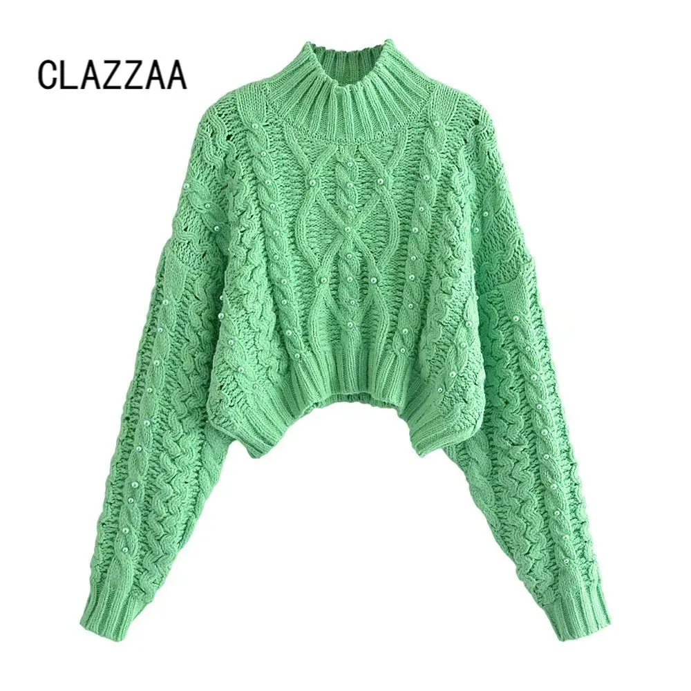 Clazzaa Women Fashion Cropped Knit Sweater with Faux Pearls High Neck Long Sleeves Casual Ribbed Knitted Pullover Top Female
Clazzaa Women Fashion Cropped Knit Sweater with Faux Pearls High Neck Long Sleeves Casual Ribbed Knitted Pullover Top Female