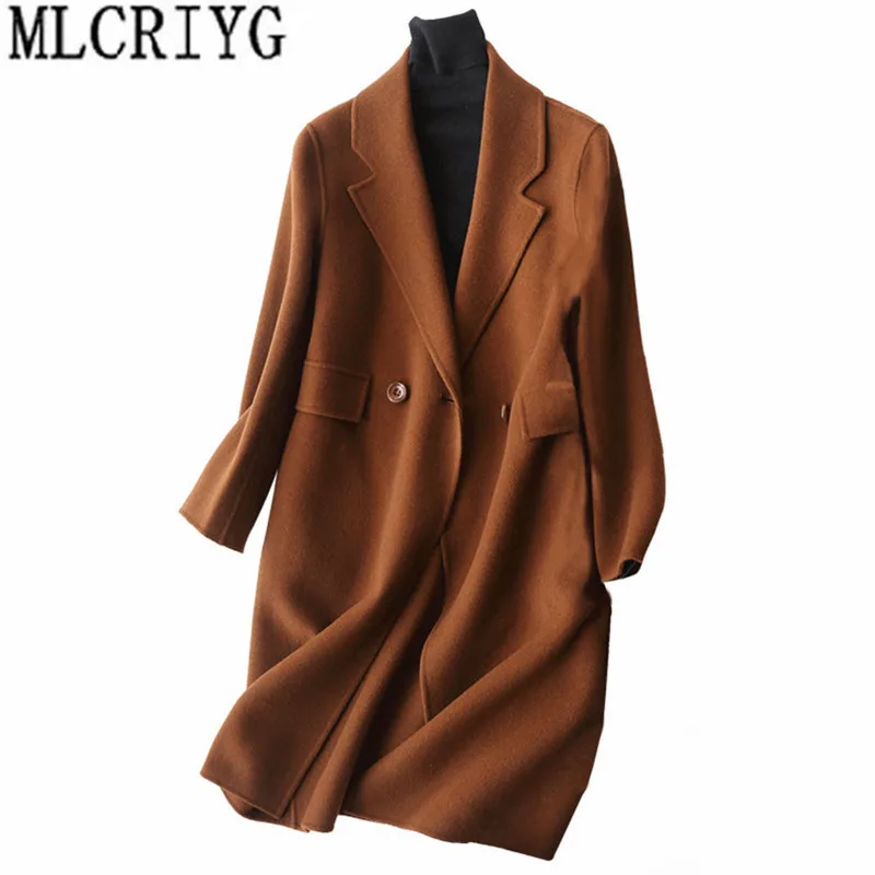 

2020 Casual Wool Coat Women Autumn Winter Jackets Long Coat of Women's Cashmere Female Jacket Outerwear manteau femme hiver Q046