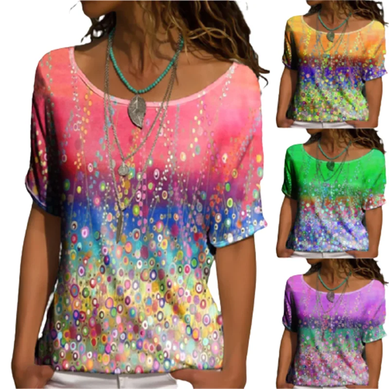 Fashion Color Dot Print Gradient T-shirt Women Summer Casual O-Neck Short Sleeve Pullover Tops Elegant Lady Street Tees S-2XL
Fashion Color Dot Print Gradient T-shirt Women Summer Casual O-Neck Short Sleeve Pullover Tops Elegant Lady Street Tees S-2XL