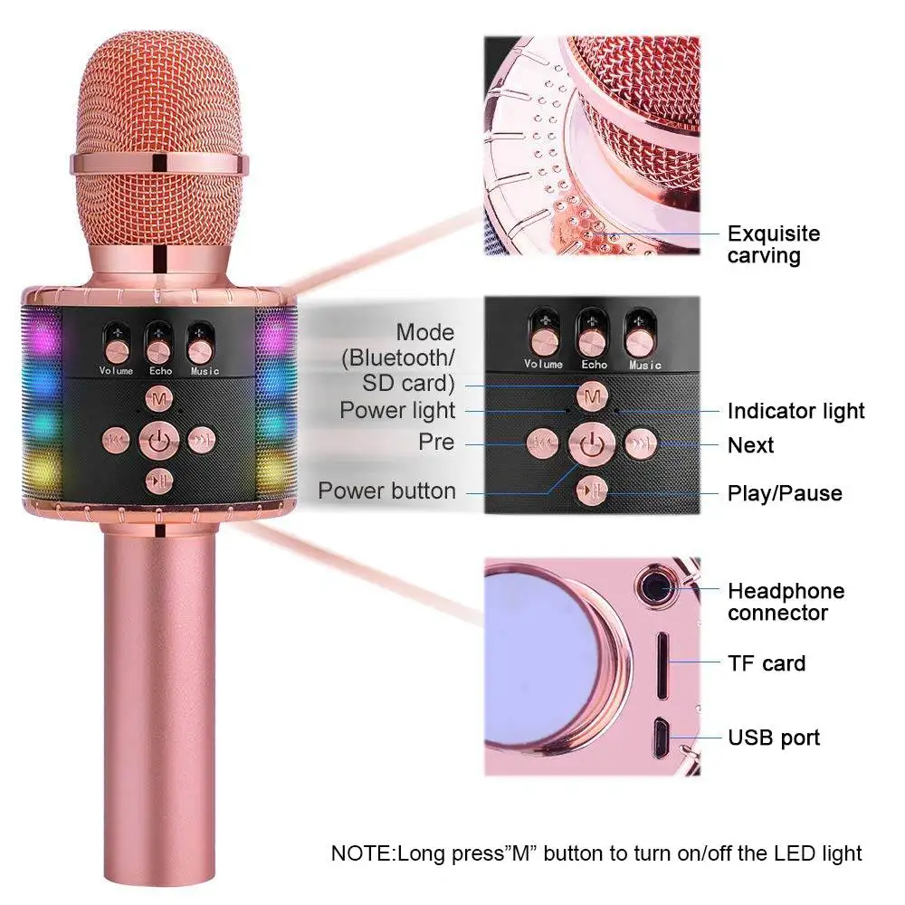 bluetooth Wireless Handheld Microphone Speaker Professional Music Player Singing Recorder Mic for KTV Party Karaoke LED Light
bluetooth Wireless Handheld Microphone Speaker Professional Music Player Singing Recorder Mic for KTV Party Karaoke LED Light