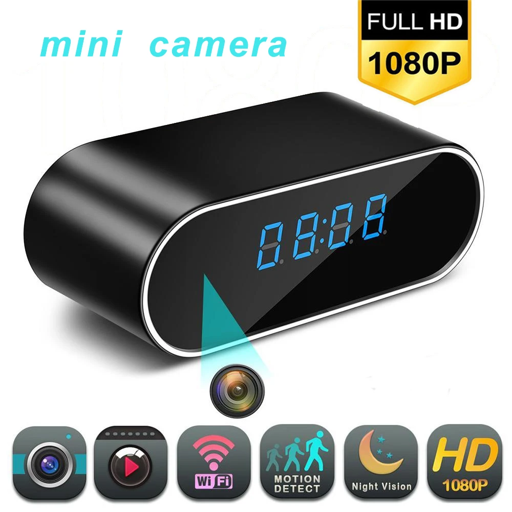 Настольные часы с мини камерой Full HD 1080p микро видео Wi Fi IP камера датчик движения и