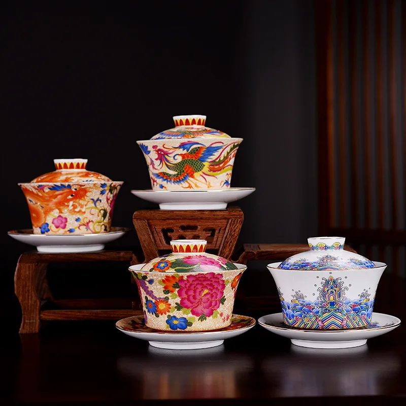 HMLOVE Color Enamel Sancai Gaiwan Large Capacity White Porcelain Cover Bowl Lid Saucer Big Tea Cup Tureen Travel Teaware Sets 
HMLOVE Color Enamel Sancai Gaiwan Large Capacity White Porcelain Cover Bowl Lid Saucer Big Tea Cup Tureen Travel Teaware Sets