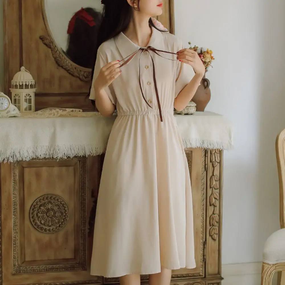 Retro French Style Summer Women Dress Slim Elegant Loose Midi Dress Turndown Collar Simple Leisure Solid Color Students Dress
Retro French Style Summer Women Dress Slim Elegant Loose Midi Dress Turndown Collar Simple Leisure Solid Color Students Dress