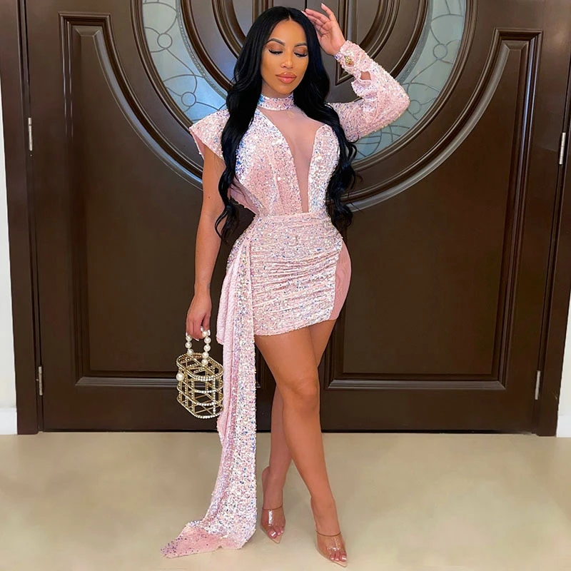 Women Halter Sequined Long Sleeve Irregular Patchwork V-neck See through Bodycon Mini Dress Party Dresses Night Club Vestidos
Women Halter Sequined Long Sleeve Irregular Patchwork V-neck See through Bodycon Mini Dress Party Dresses Night Club Vestidos
