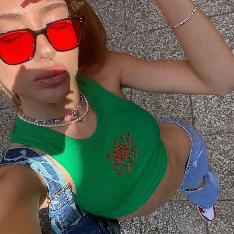 Cute Flower Embroidery Y2K Camisole Women Harajuku Cotton Ribbed Sleeveless Crop Tank Top Vintage Green Vest Aesthetic Iamhotty
Cute Flower Embroidery Y2K Camisole Women Harajuku Cotton Ribbed Sleeveless Crop Tank Top Vintage Green Vest Aesthetic Iamhotty