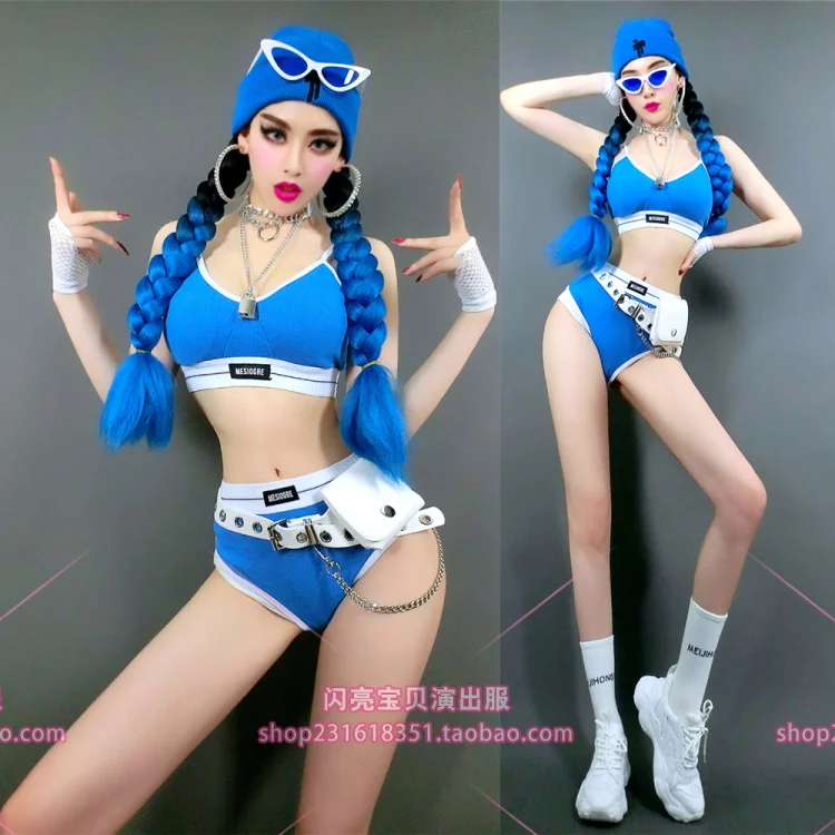 New Bar Women's Custume for Lead Dancer Dance Team Blue Bikini Long Woven Hat Performance Costume Sexy Suit
New Bar Women's Custume for Lead Dancer Dance Team Blue Bikini Long Woven Hat Performance Costume Sexy Suit