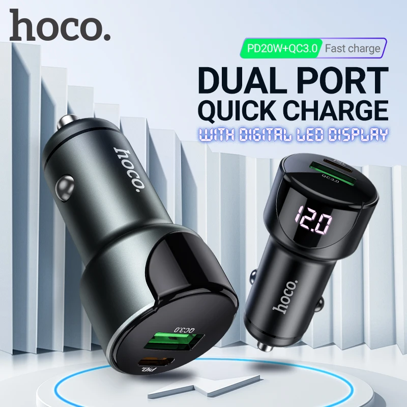 

hoco car charger Type-C PD 20W USB QC3.0 18W LED display in-car USB-C Fast Charging Adapter For iPhone Huawei Xiaomi Mi Samsung