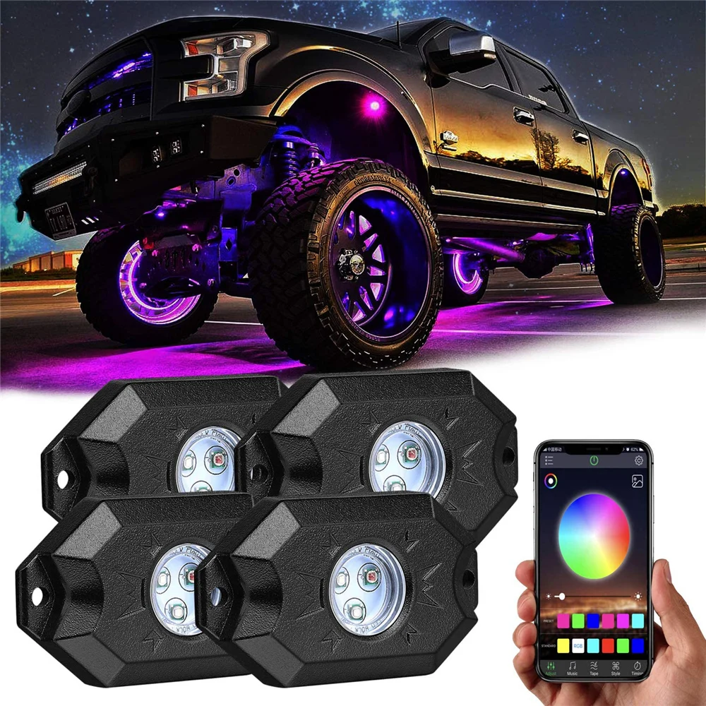 LED Rock Lights With Bluetooth Controller 4 Pods Underglow Wireless For Offroad Car Truck Boat RGB Timing Function Music Mode
LED Rock Lights With Bluetooth Controller 4 Pods Underglow Wireless For Offroad Car Truck Boat RGB Timing Function Music Mode