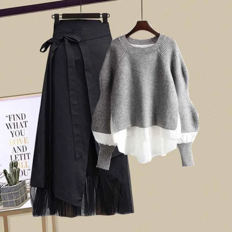 Plus Size Women Winter Patchwork Long Sleeve Knitted Tops + Asymmetric Skirt Suit Female Party Elegant 4XL Two Piece Set
Plus Size Women Winter Patchwork Long Sleeve Knitted Tops + Asymmetric Skirt Suit Female Party Elegant 4XL Two Piece Set