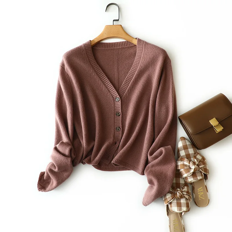SHUCHAN 100% Cashmere Crop Sweater Women V-Neck Single Breasted High Street Fashion Knitted Cardigan A-straight
SHUCHAN 100% Cashmere Crop Sweater Women V-Neck Single Breasted High Street Fashion Knitted Cardigan A-straight