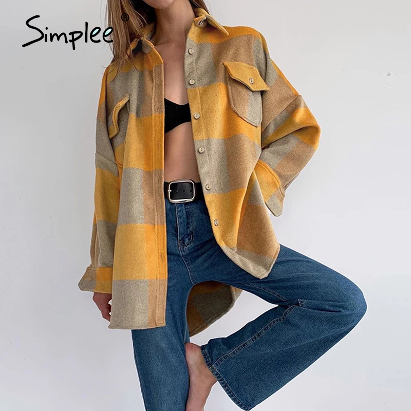 Simplee Streetwear loose plaid shirt jacket ladies Casual autumn women coat female shirt Buttons pockets tweed short coats 2020
Simplee Streetwear loose plaid shirt jacket ladies Casual autumn women coat female shirt Buttons pockets tweed short coats 2020