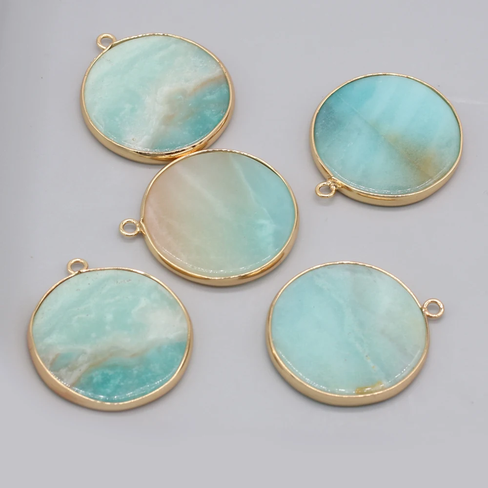 

Hot New Product Natural Stone Semi-precious Stone Round Gilt Edge Exquisite Fashion Pendant for Making DIY Necklace Accessories