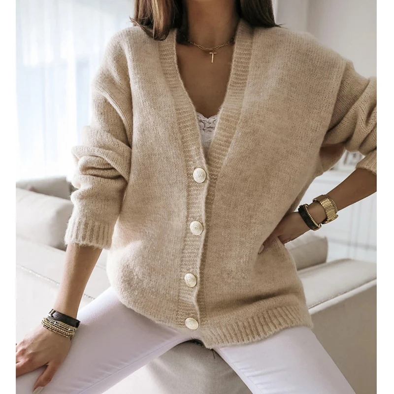 Autumn Winter Loose Sweaters Women Elegant V-Neck Long Sleeve Solid Single Breasted Slim Knitted Cardigans Office Ladies Outwear
Autumn Winter Loose Sweaters Women Elegant V-Neck Long Sleeve Solid Single Breasted Slim Knitted Cardigans Office Ladies Outwear