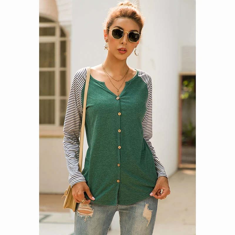 Women Autumn Winter Casual V Neck Striped Patchwork Single Breasted Buttons Cardigan T-shirt Femme Slim Fashion Top Tees SJ4317M
Women Autumn Winter Casual V Neck Striped Patchwork Single Breasted Buttons Cardigan T-shirt Femme Slim Fashion Top Tees SJ4317M