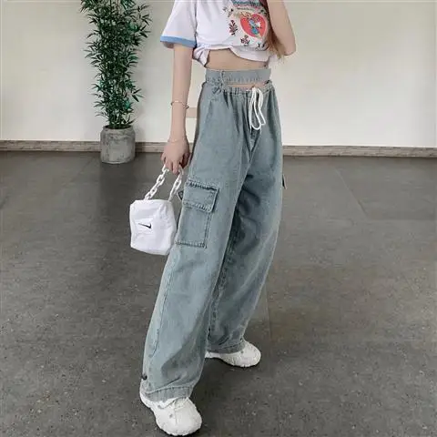 Large pocket drawstring Harlan jeans women's autumn thin high waist slim legged pants
Large pocket drawstring Harlan jeans women's autumn thin high waist slim legged pants