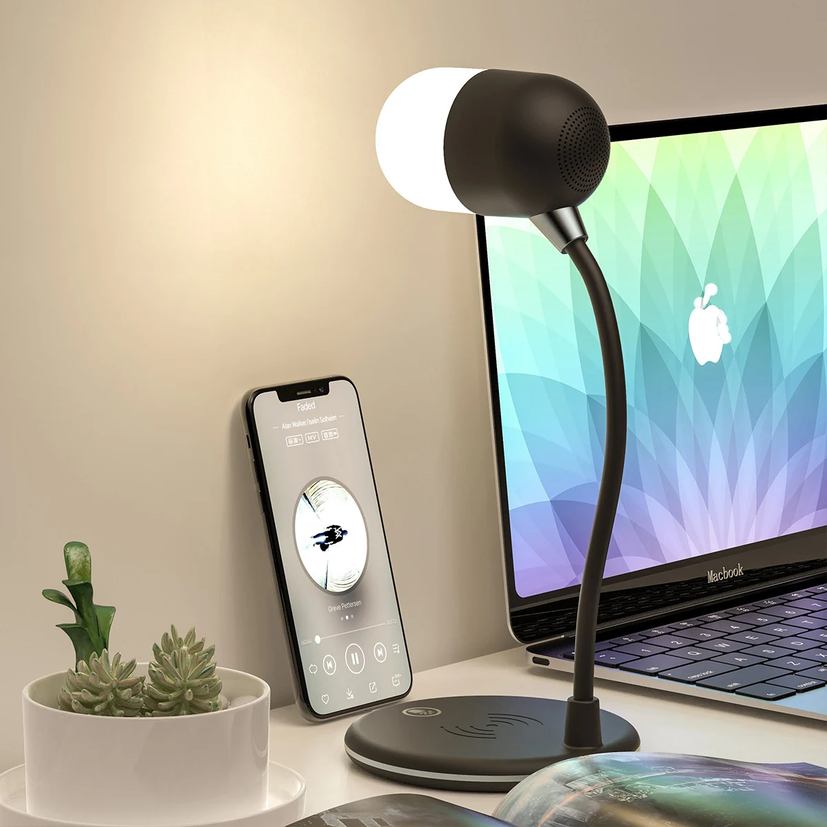 Настольная лампа 3 в 1 с беспроводным зарядным устройством Qi 5 Вт Bluetooth-динамик