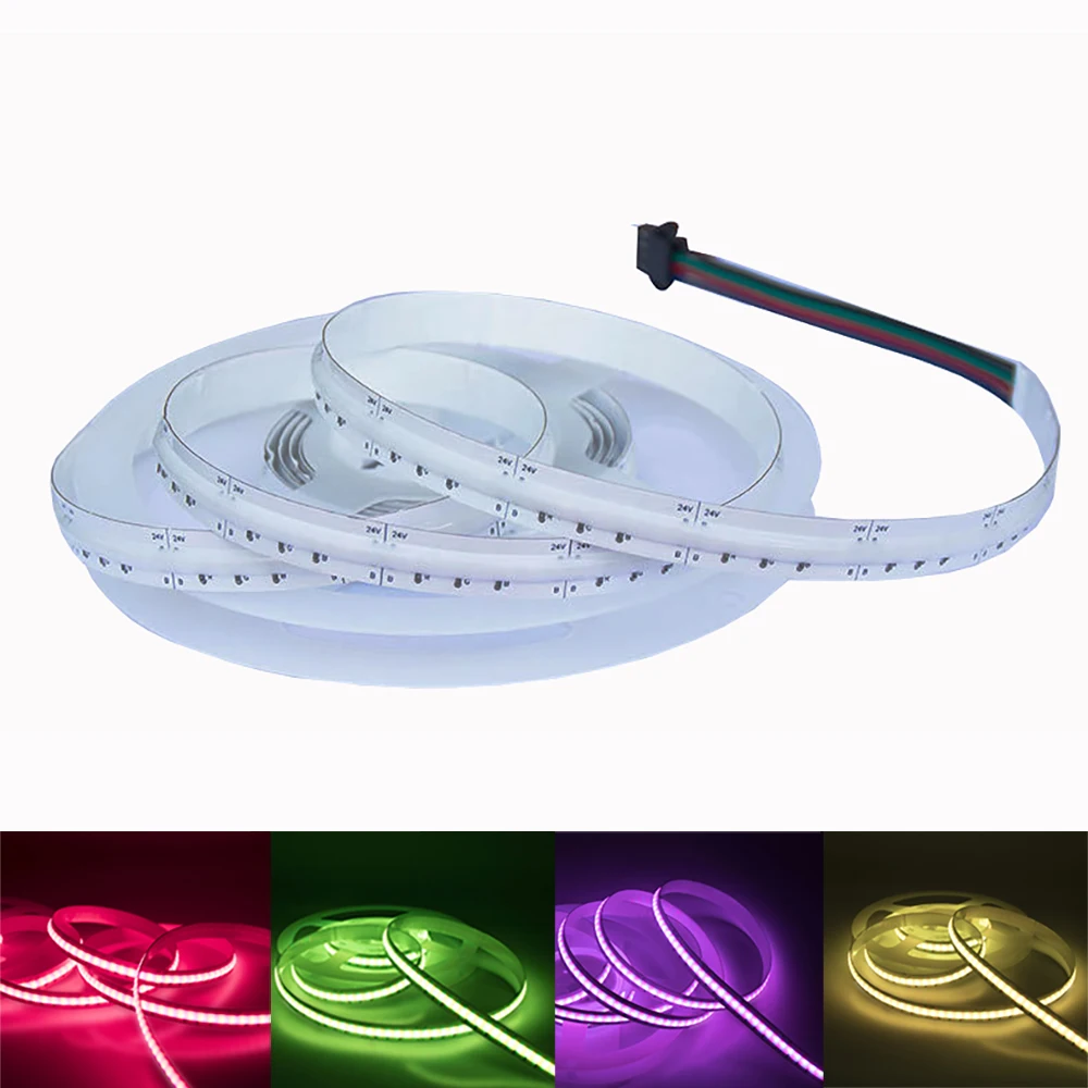 RGB FCOB LED Strip Light 648 LEDs Per Meter Flexible FOB COB 10mm 4pin Wire Led Lights High Density RA85 Linear Dimmable 24V
RGB FCOB LED Strip Light 648 LEDs Per Meter Flexible FOB COB 10mm 4pin Wire Led Lights High Density RA85 Linear Dimmable 24V