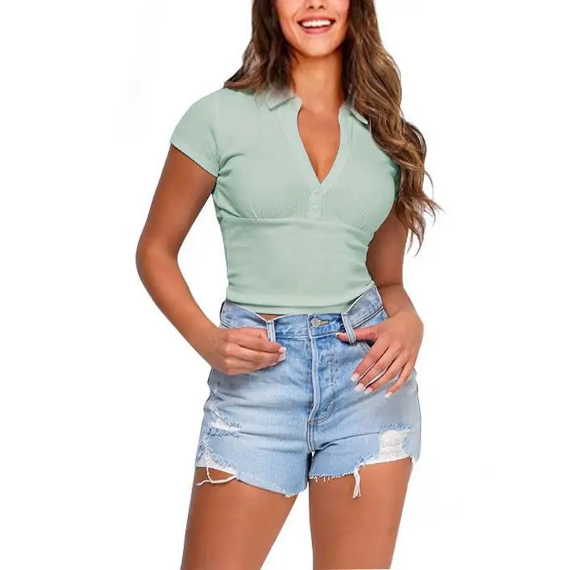 Trend Women's Polo T Shirt Black New Spring 2022 Fashion Folds Button All-match Slim Lady Sexy Casual Female Short Sleeve Tops
Trend Women's Polo T Shirt Black New Spring 2022 Fashion Folds Button All-match Slim Lady Sexy Casual Female Short Sleeve Tops