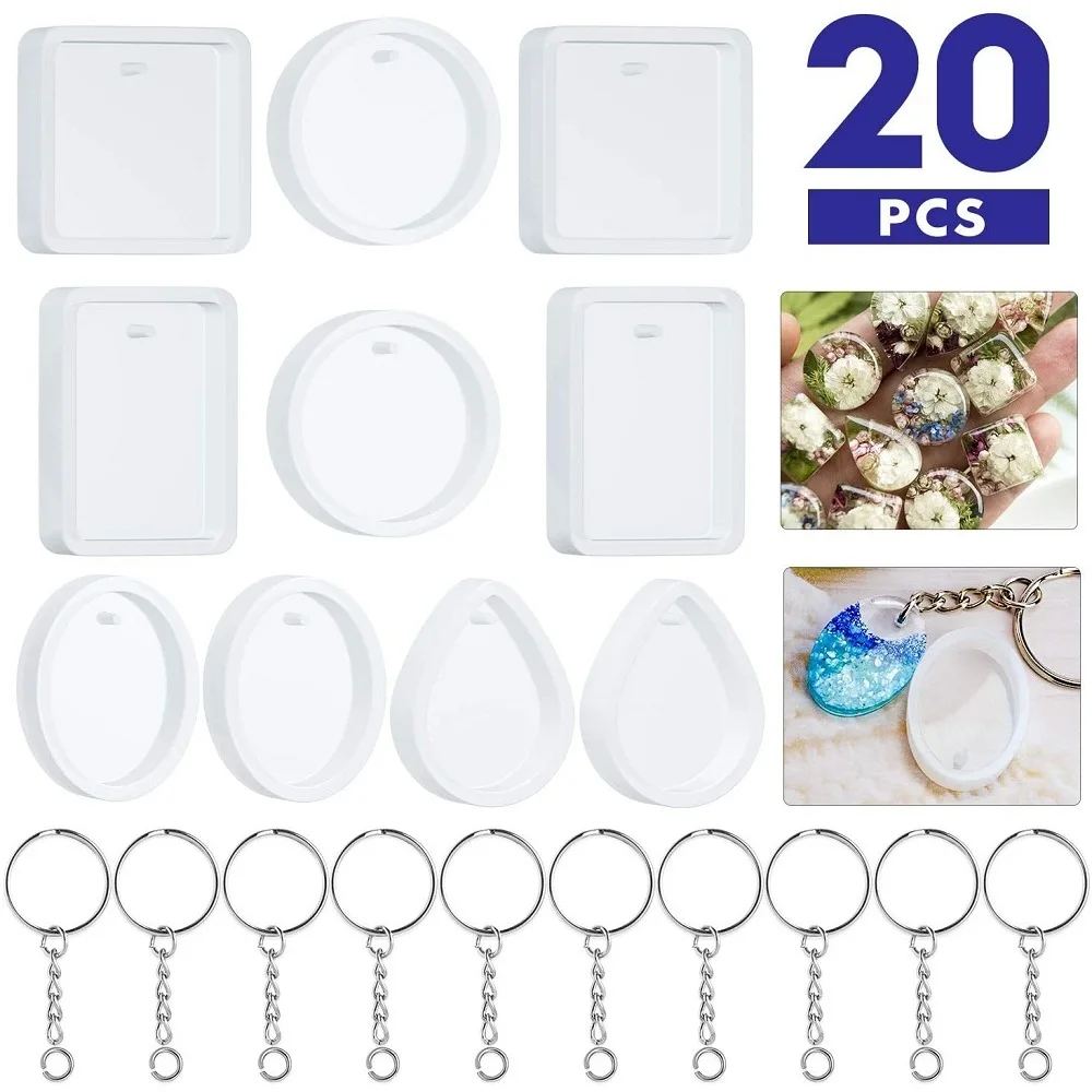 20pcs/set Diy Keychain Pendant Casting Silicone Mould Kit With Keyrings Art Crafts Making Tools Crystal Epoxy Resin Mold
20pcs/set Diy Keychain Pendant Casting Silicone Mould Kit With Keyrings Art Crafts Making Tools Crystal Epoxy Resin Mold