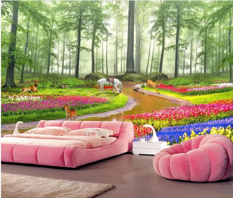 

AINYOOUSEM Forest flower sea 3D landscape sofa background wall papier peint papel de parede wallpaper 3d wallpaper stickers
