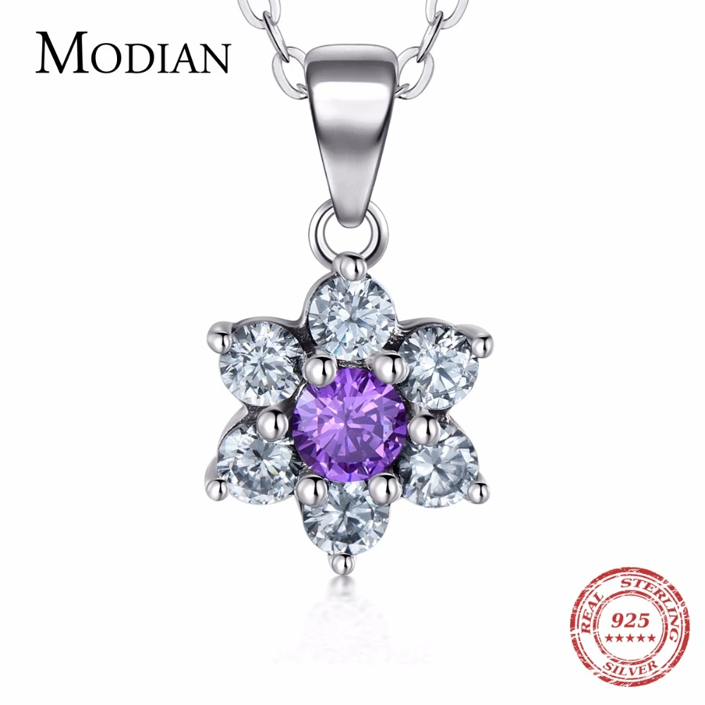 Цепочка Modian из 100% серебра 925 пробы с подвеской в виде цветов модное простое