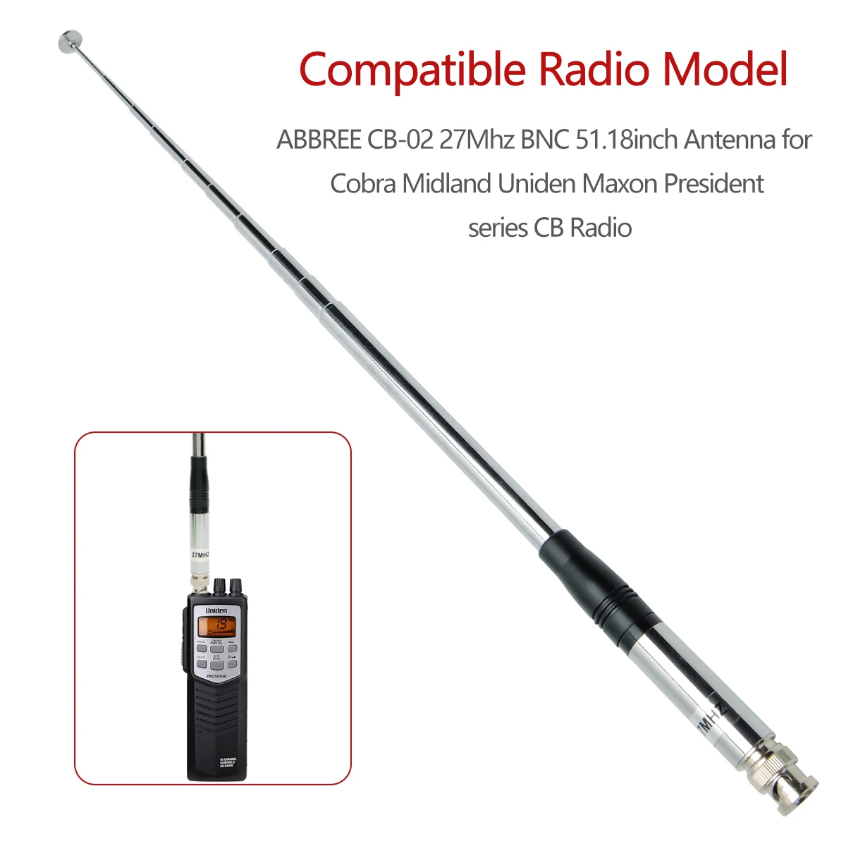 ABBREE Telcscopic ручной CB радио антенна 27 МГц с BNC разъем совместим кобры для