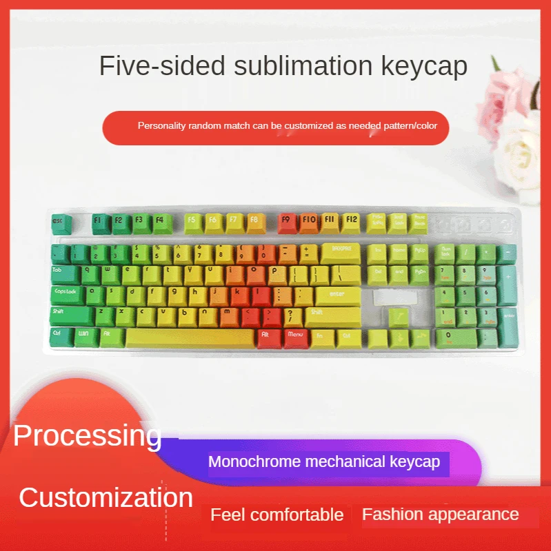 108-key Gradient Color Keycap Mechanical Keyboard Personality Keycap PBT Sublimation Cherry Height Cross Shaft Universal Keycap
108-key Gradient Color Keycap Mechanical Keyboard Personality Keycap PBT Sublimation Cherry Height Cross Shaft Universal Keycap