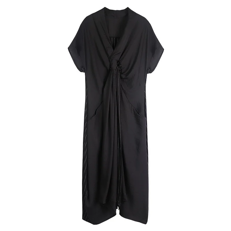 Black Stripe Patchwork Elegant Dress Women's Oversized Raglan Sleeve V neck Long Dresses Cross Ties Front Loose Female Clothing
Black Stripe Patchwork Elegant Dress Women's Oversized Raglan Sleeve V neck Long Dresses Cross Ties Front Loose Female Clothing