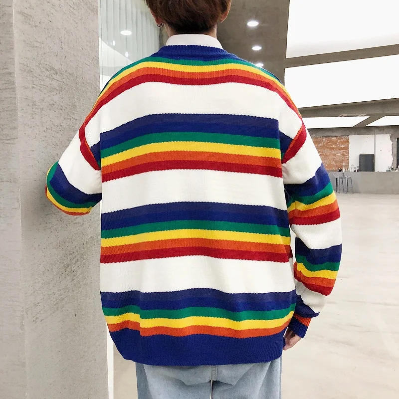 2019 Autumn Striped Men's Sweaters Korean Sweater Ins Loose Lazy Wind Rainbow Striped Wool Student Coat Knitted Male Sweaters
2019 Autumn Striped Men's Sweaters Korean Sweater Ins Loose Lazy Wind Rainbow Striped Wool Student Coat Knitted Male Sweaters