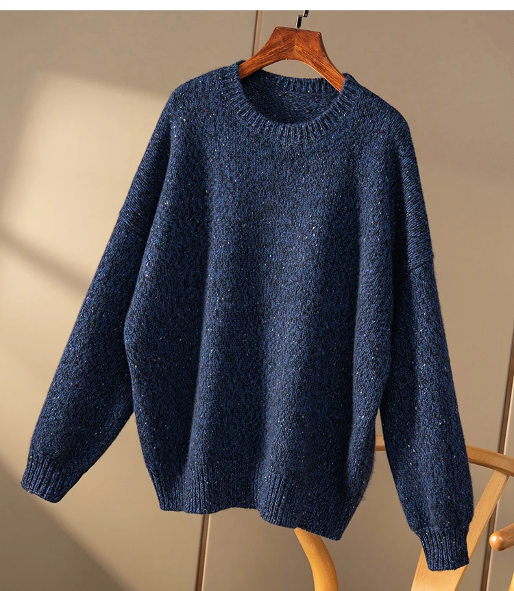 Women Cashmere Sweater France Night Blue Fancy Yarn 640g Loose O-Neck Cashmere Sweater Female New
Women Cashmere Sweater France Night Blue Fancy Yarn 640g Loose O-Neck Cashmere Sweater Female New