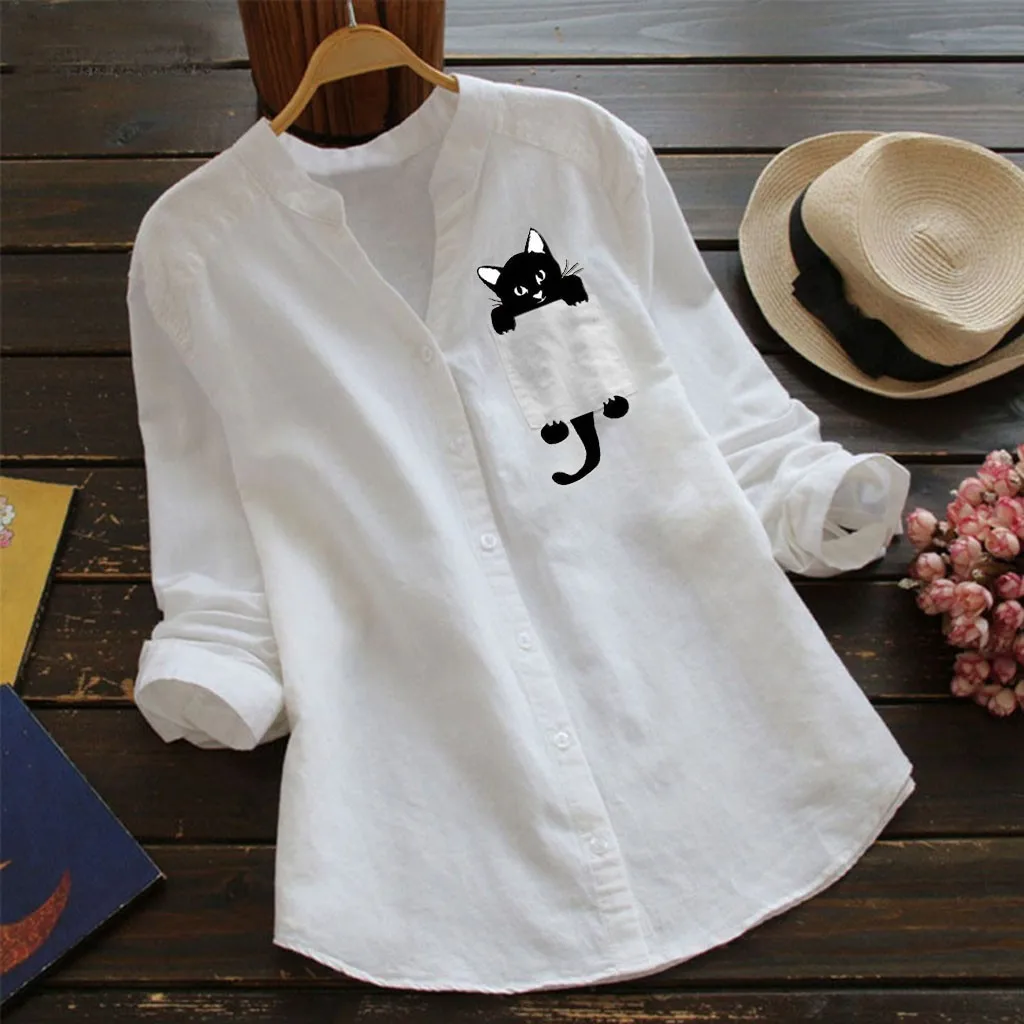 Women Tops Button Cute And Sleeve Laple Shirt Autumn Blouses Blouse Long Kawaii Cat Shirts Cotton Pocket Linen Blusas Print Wome
Women Tops Button Cute And Sleeve Laple Shirt Autumn Blouses Blouse Long Kawaii Cat Shirts Cotton Pocket Linen Blusas Print Wome