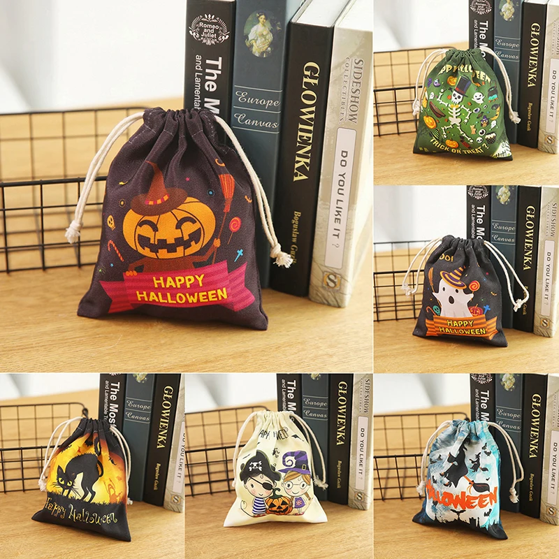 Карманная сумка на шнурке для Хэллоуина пакеты конфет с тыквой летучая мышь