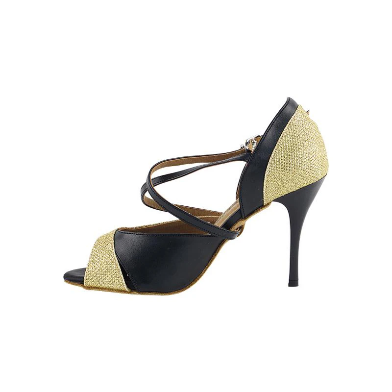 Open Toe Professional Heel Height 10cm Salsa Latin Dance Shoes Size US 4-12 Gold Glitter With Black Leather For Women
Open Toe Professional Heel Height 10cm Salsa Latin Dance Shoes Size US 4-12 Gold Glitter With Black Leather For Women