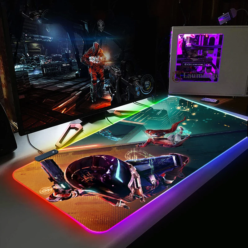 

mause pad Hyper Scape RGB Large Gaming Illumination Mouse Pad Led Extended Mousepad Rubber Base Computer Keyboard Pad Mat DIY