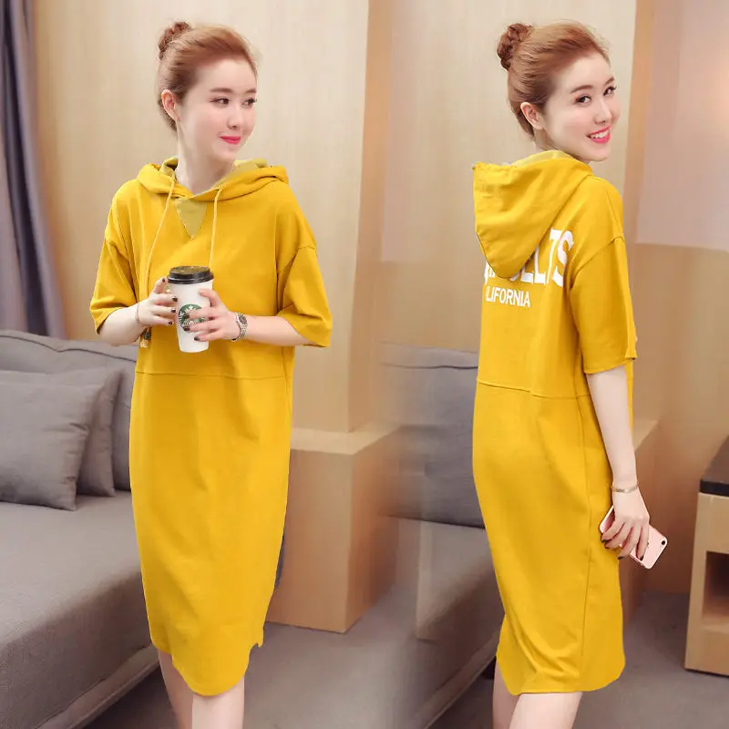 Hoodies Dress Female Spring Summer Half Sleeve Long Sweatshirt Dress Preppy Style Casual Loose Letter Printed Femme Robes zh572
Hoodies Dress Female Spring Summer Half Sleeve Long Sweatshirt Dress Preppy Style Casual Loose Letter Printed Femme Robes zh572