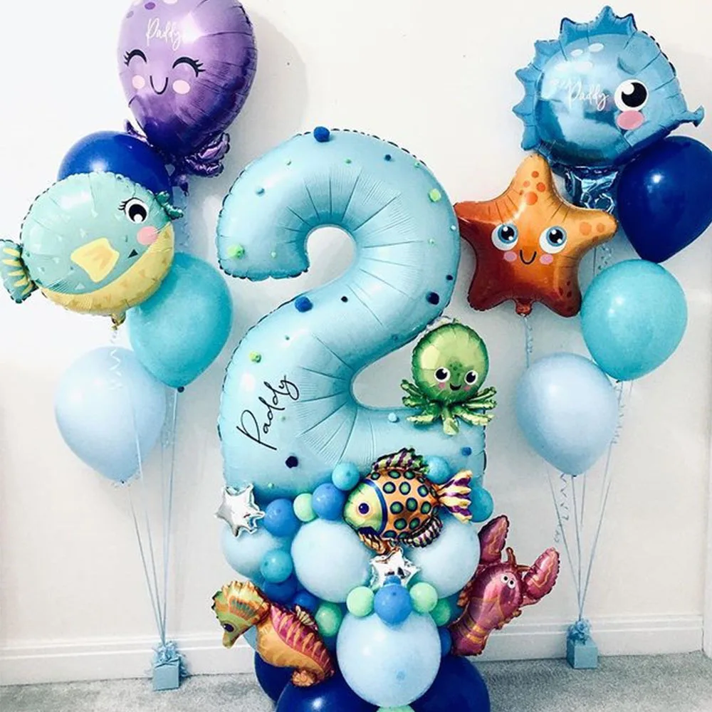 

44pcs Sea World Animal Balloons Number 0-9 Balloon Starfish Crab Octopus Ocean Theme Kids Happy Birthday Party Baby Shower Decor