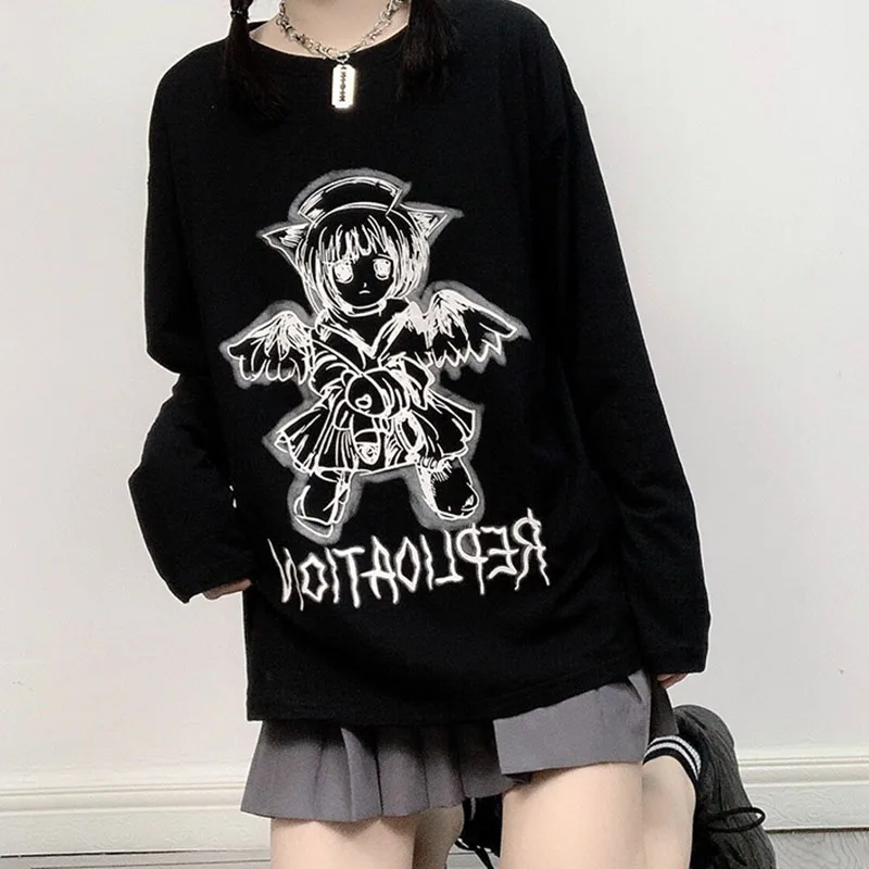 Goth Angel Print T-shirt Women Y2k Alt Clothes Aesthetic Fashion 2021 Spring Harajuku Long Sleeve Tshirts MINGLIUSILI Top Female
Goth Angel Print T-shirt Women Y2k Alt Clothes Aesthetic Fashion 2021 Spring Harajuku Long Sleeve Tshirts MINGLIUSILI Top Female