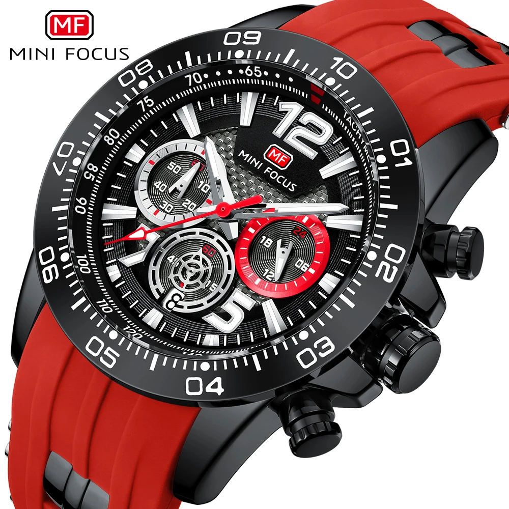 

MINI FOCUS Fashion Sport Watch for Men Quartz Wristwatches Chronograph Calendar Luminous Hands Sub-Dials Silicone Strap relogio