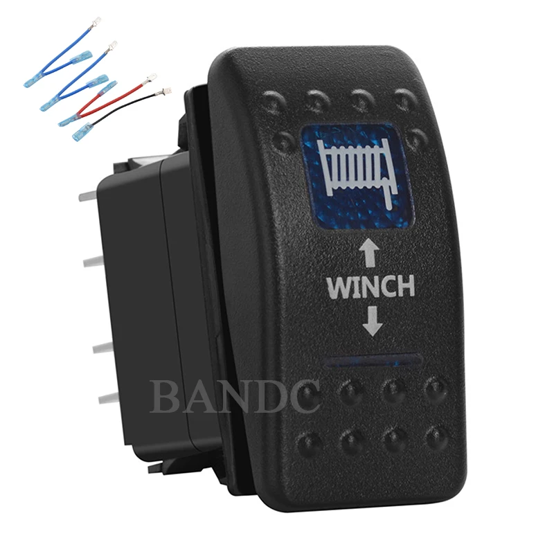 

WINCH IN OUT 7P (On)-Off-(On) DPDT Momentary Dual Blue Led Toggle Switch for Car Marine Boat Yacht，12V 20A 24V 10A，Jumper Wires