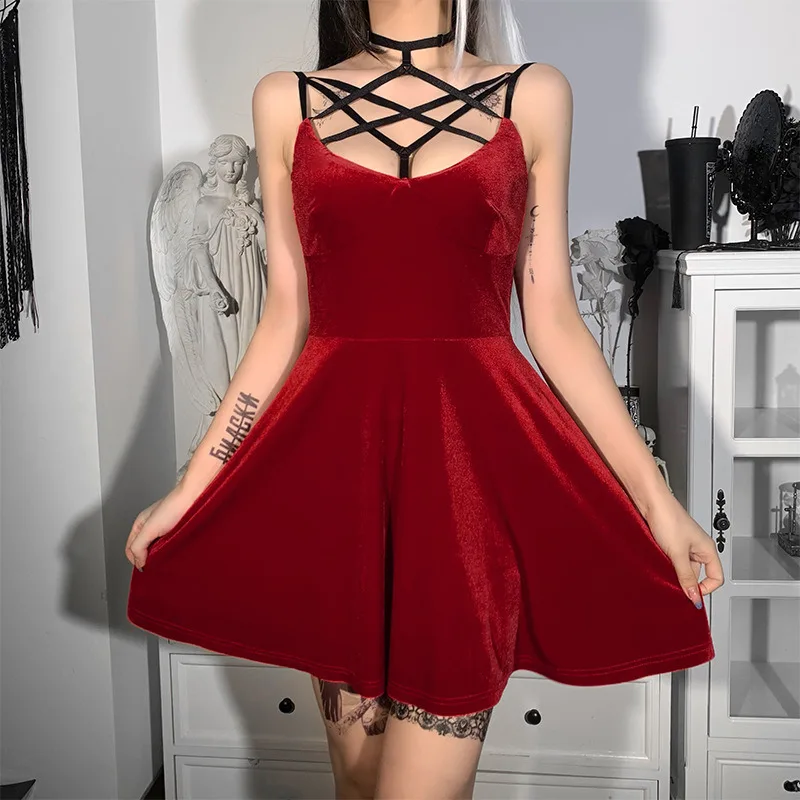 Fashion Cute Sexy Party Dresses SML Woman Pentacle Halter Spaghetti Strap Dress Girl A-line Dress Female Dress Gothic Dress
Fashion Cute Sexy Party Dresses SML Woman Pentacle Halter Spaghetti Strap Dress Girl A-line Dress Female Dress Gothic Dress