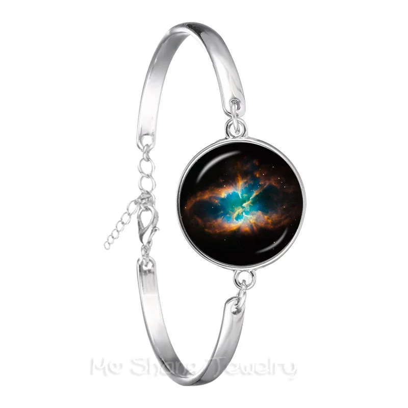 

Браслет Galaxy Nebula, стеклянный кабошон, солнечная система, 18 мм, стеклянный купол, планета, Вселенная, Классический посеребренный браслет