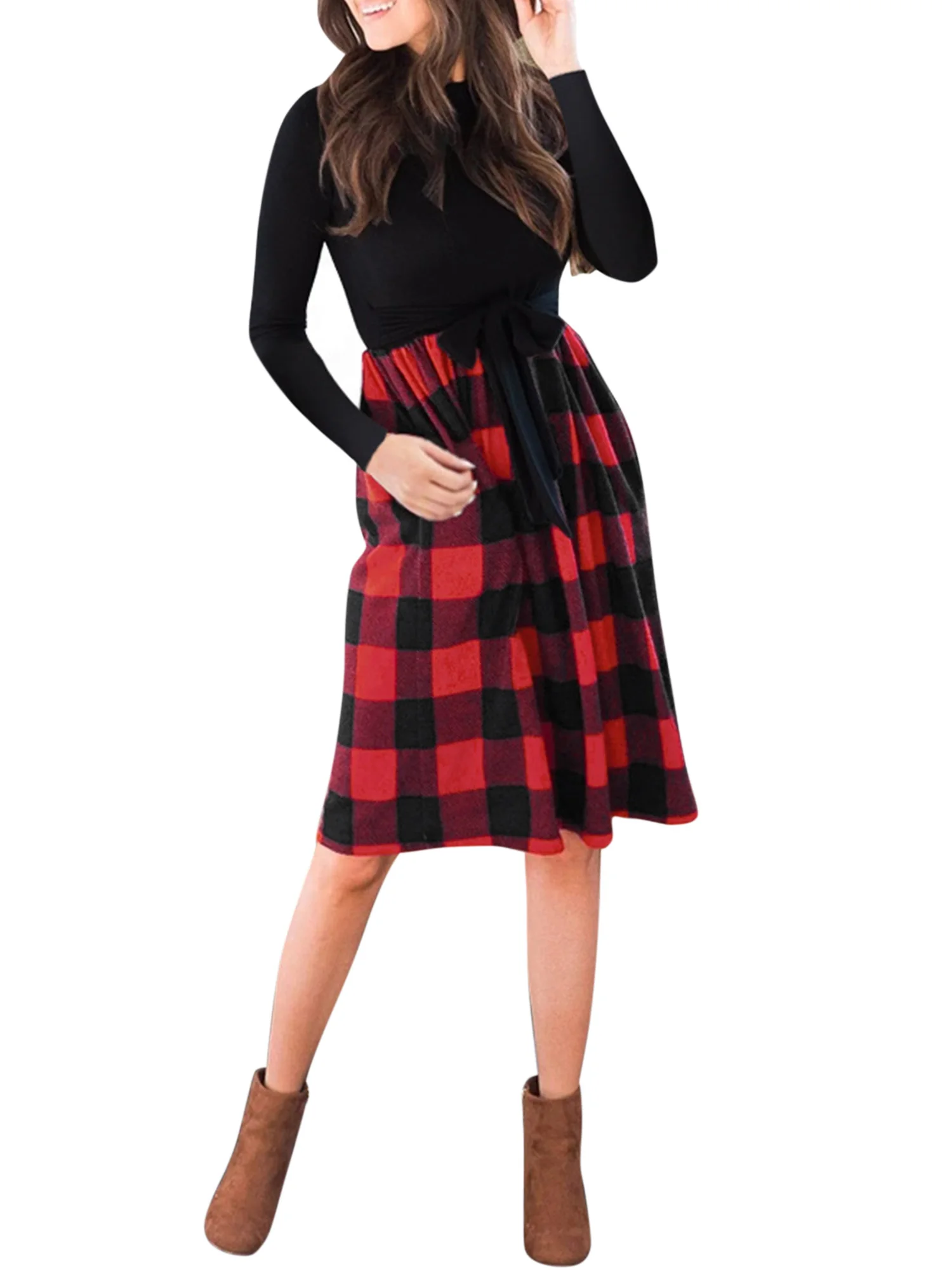 Splicing Plaid Round Neck Lace up Long Sleeve Women Dress Casual Fit & Flare Short Printing Pullover Spring/Autumn
Splicing Plaid Round Neck Lace up Long Sleeve Women Dress Casual Fit & Flare Short Printing Pullover Spring/Autumn