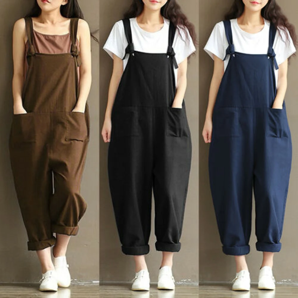 Women's Casual Linen Cotton Loose Jumpsuit Dungarees Solid Color Playsuit Fashion Pockets Tie Trousers Overalls
Women's Casual Linen Cotton Loose Jumpsuit Dungarees Solid Color Playsuit Fashion Pockets Tie Trousers Overalls