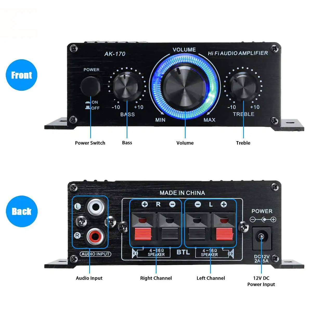 Усилитель мощности AK380/AK370/AK170 Bluetooth класса D 2 канала вход USB/SD AUX | Электроника