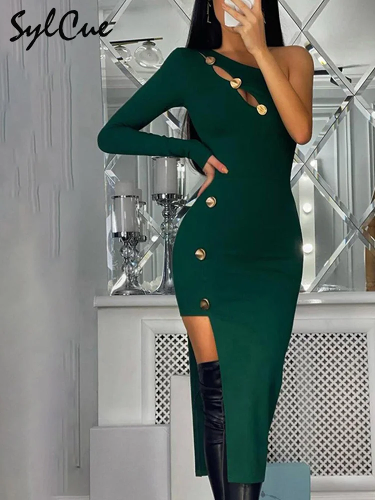 Sylcue Trendy Fashion Half-Sleeve Oblique Shoulder Tight-Fitting Bag Hip Split Simple Pure Color Sexy Women's Dress
Sylcue Trendy Fashion Half-Sleeve Oblique Shoulder Tight-Fitting Bag Hip Split Simple Pure Color Sexy Women's Dress