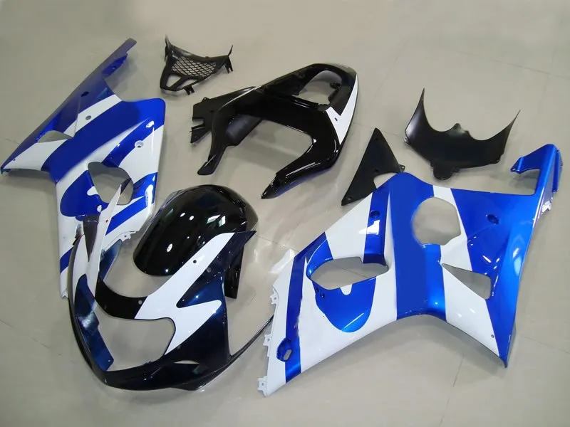 Мотоцикл Обтекатели Кузов для GSXR1000 2001 2002 2003 GSXR 1000 K2 00 01 02 белый комплект синих