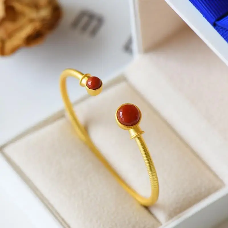 Heritage Ancient Craft S925 Sterling Silver Gilding Inlaid Southern Red Agate Bracelet Thin Open-End Bangle Bracelet Simple Vint
Heritage Ancient Craft S925 Sterling Silver Gilding Inlaid Southern Red Agate Bracelet Thin Open-End Bangle Bracelet Simple Vint