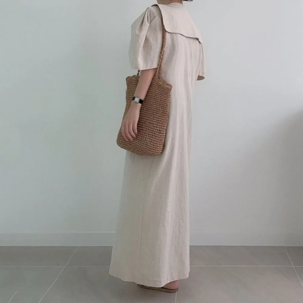 Classical Korean Fashion Nice Summer Pop Large Lapel Solid Color Puff Sleeve Women's Dress Loose Casual Single-breasted
Classical Korean Fashion Nice Summer Pop Large Lapel Solid Color Puff Sleeve Women's Dress Loose Casual Single-breasted