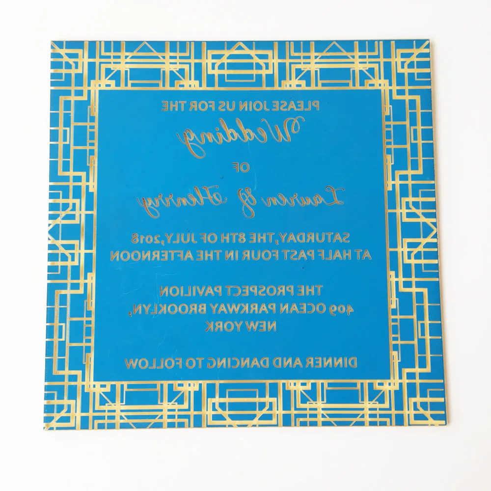Customized 225 Pieces 150x150mm Engraved Golden Mirror Acrylic Wedding Invitation Cards SHIP TO UK ONLY
Customized 225 Pieces 150x150mm Engraved Golden Mirror Acrylic Wedding Invitation Cards SHIP TO UK ONLY