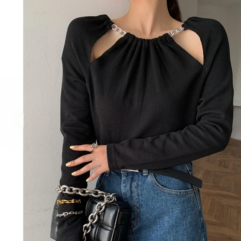 Sexy Long Sleeve Black Harajuku T-shirt 2021 Spring Sexy Women's Chain Hollow Korean Slim Navel T-shirt Women's Top Goth Clothes
Sexy Long Sleeve Black Harajuku T-shirt 2021 Spring Sexy Women's Chain Hollow Korean Slim Navel T-shirt Women's Top Goth Clothes
